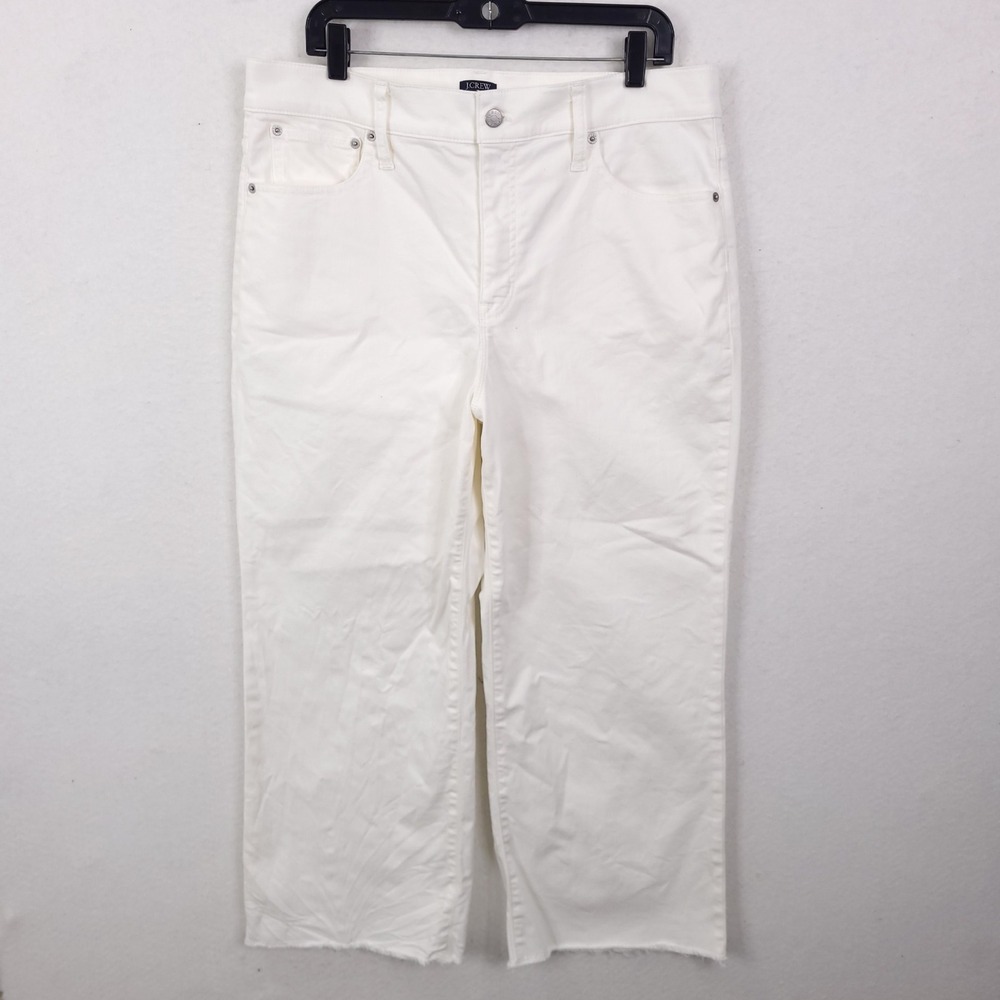 J.Crew Wide-Legā Crop Pants Womens 33 White Raw Hem High Rise Denim Baggy